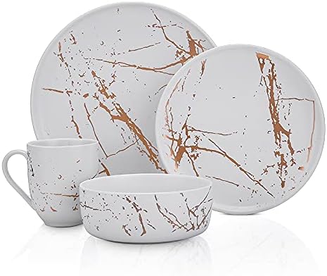 Stone Lain Modern Gold Splash Exquisite Fine China Dinnerware Set, 16 Piece - Service for 4, White & Gold