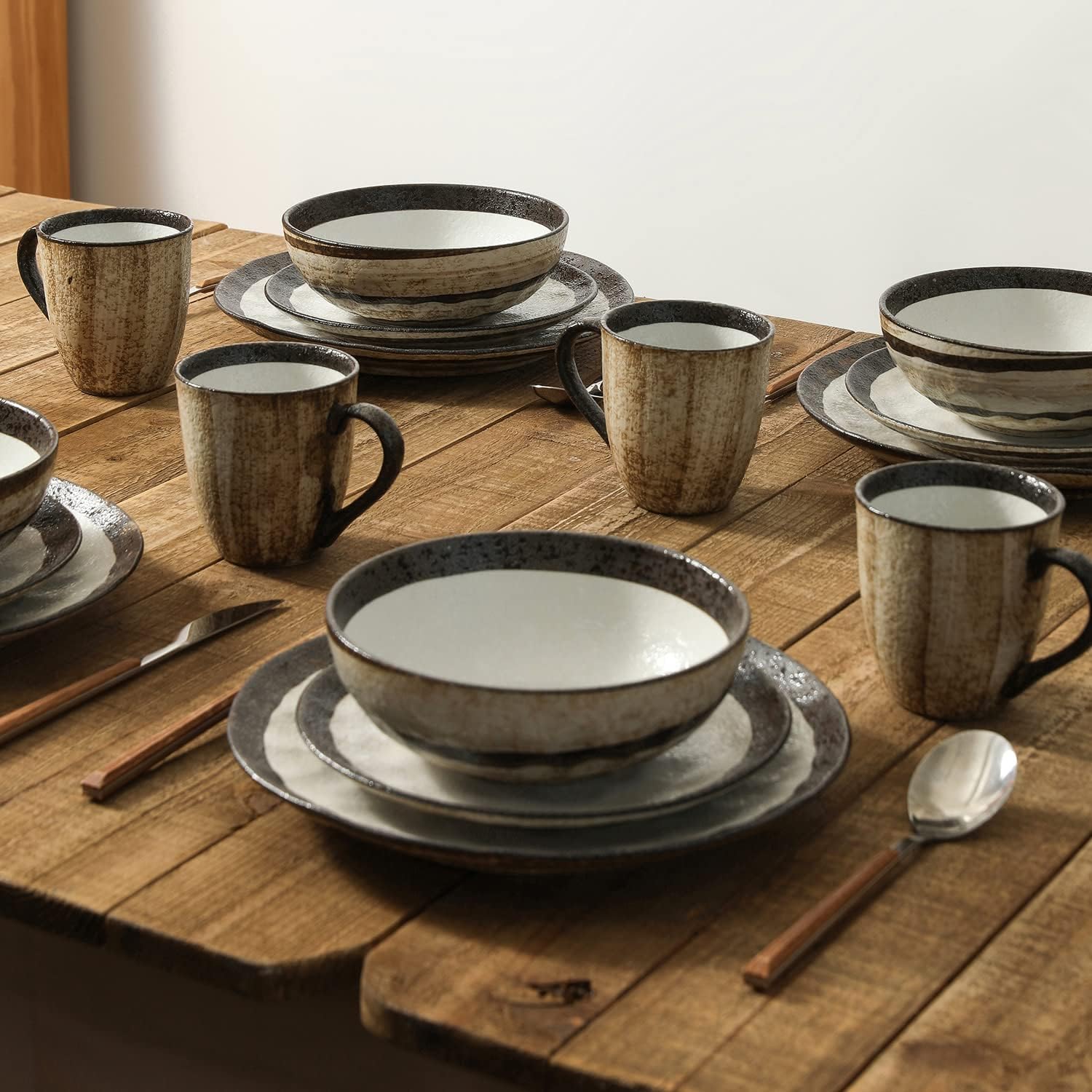 Stone Lain Lucy Porcelain 16-Piece Round Dinnerware Set, Beige