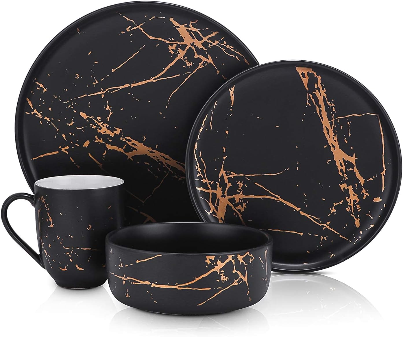 Stone Lain Modern Gold Splash Exquisite Fine China Dinnerware Set, 16 Piece - Service for 4, White & Gold